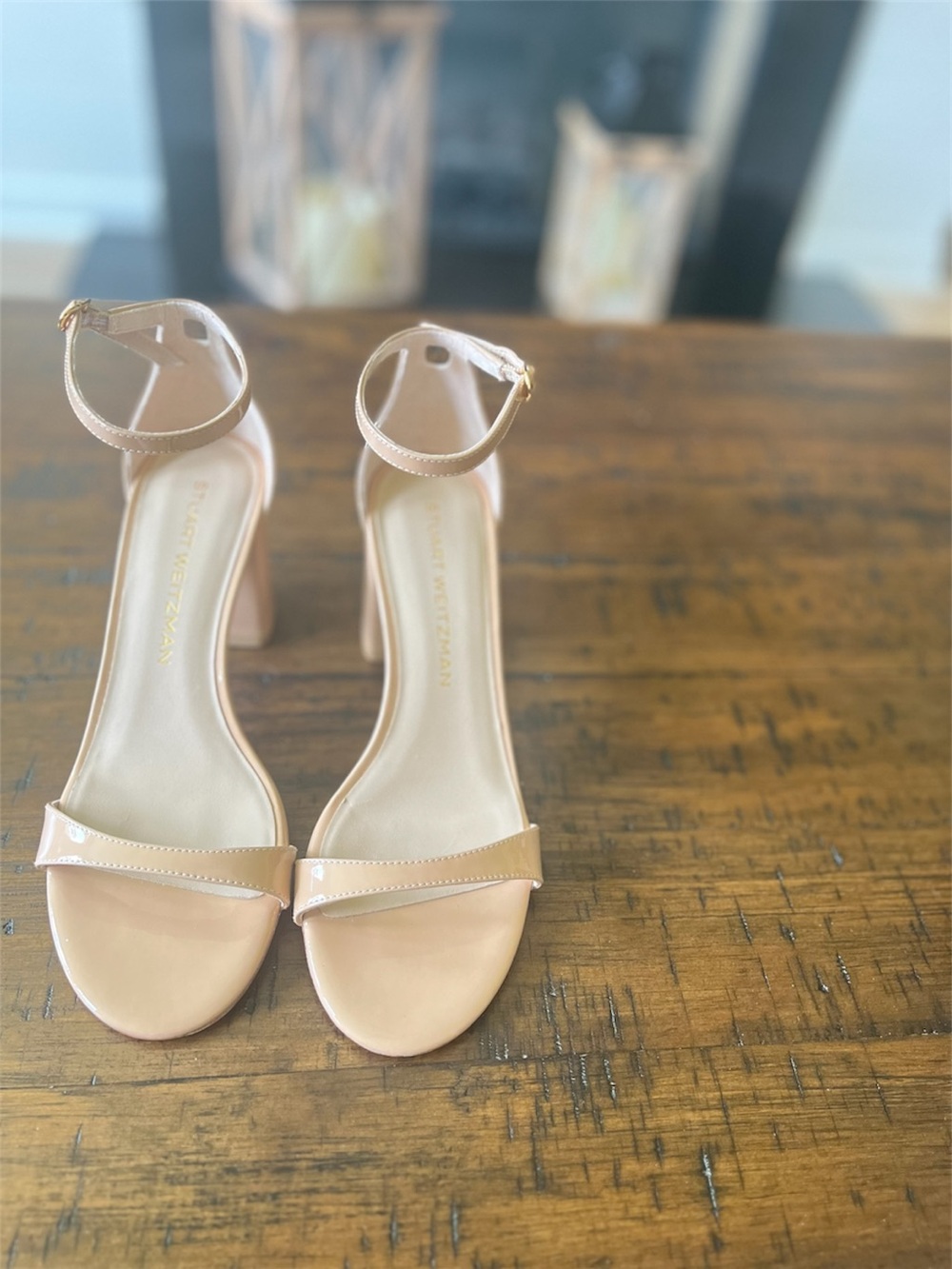 Stuart Weitzman Women's Nudistcurve 75 Block Heel Nude Ankle—Strap Sandal Size 8
